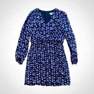 Shoshanna Olyaya Designer Blue Silver Floral Ruched Mini Blouson Dress Womens 8